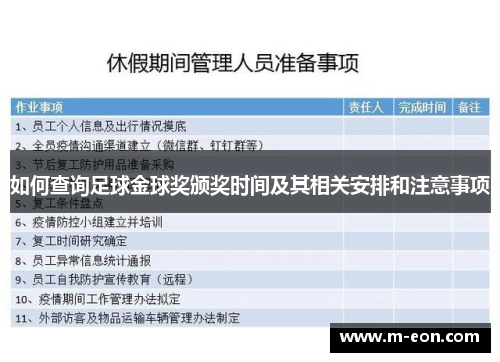 如何查询足球金球奖颁奖时间及其相关安排和注意事项